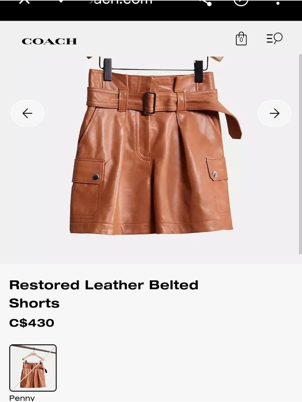 COACH Tan Restored Leather Belted Cargo Shorts Size 10 new cut tag